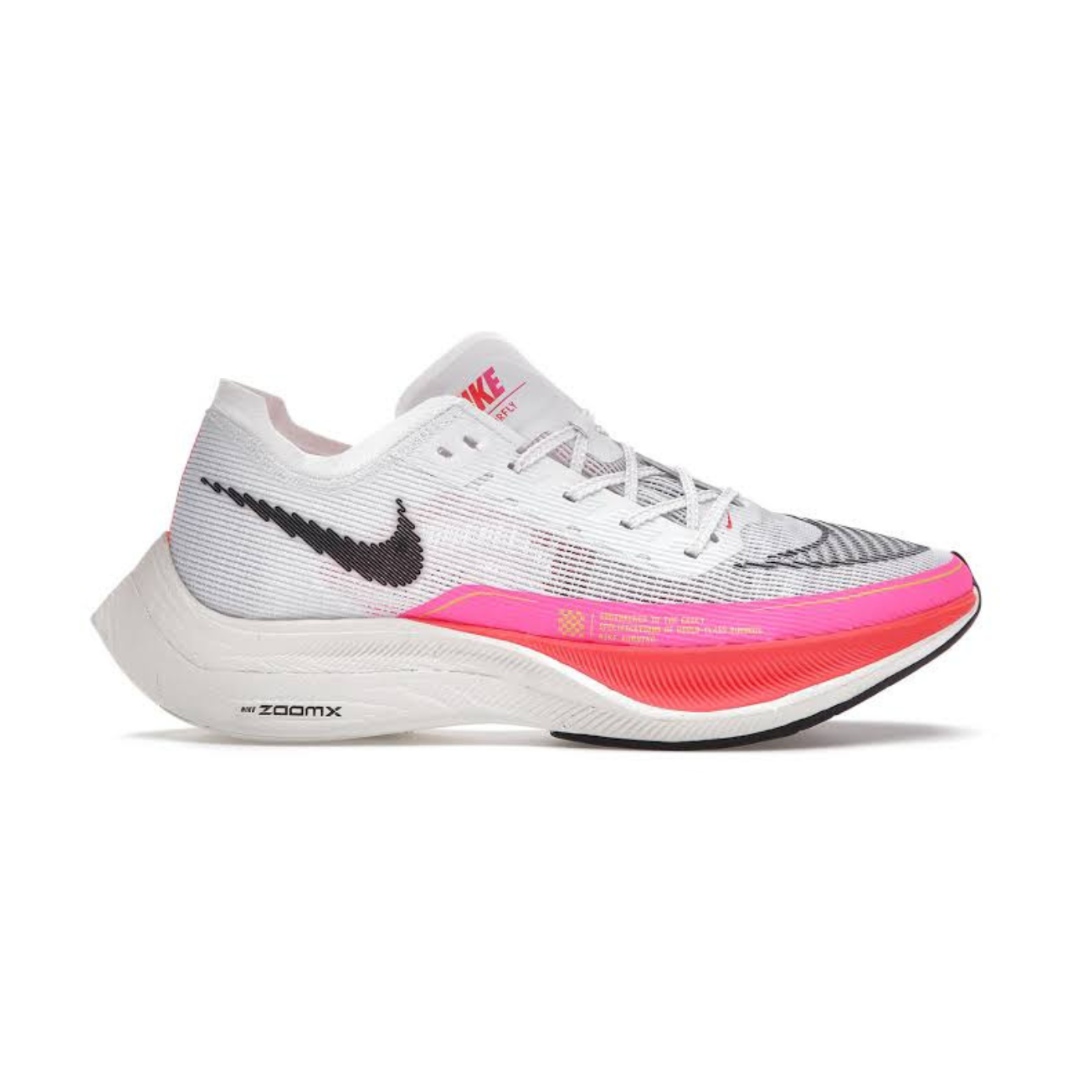 White ZoomX Vaporfly Next% 2 Pink
