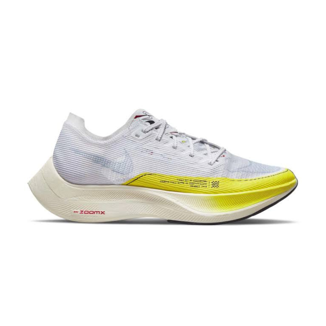 White ZoomX Vaporfly Next% 2 Yellow Strike